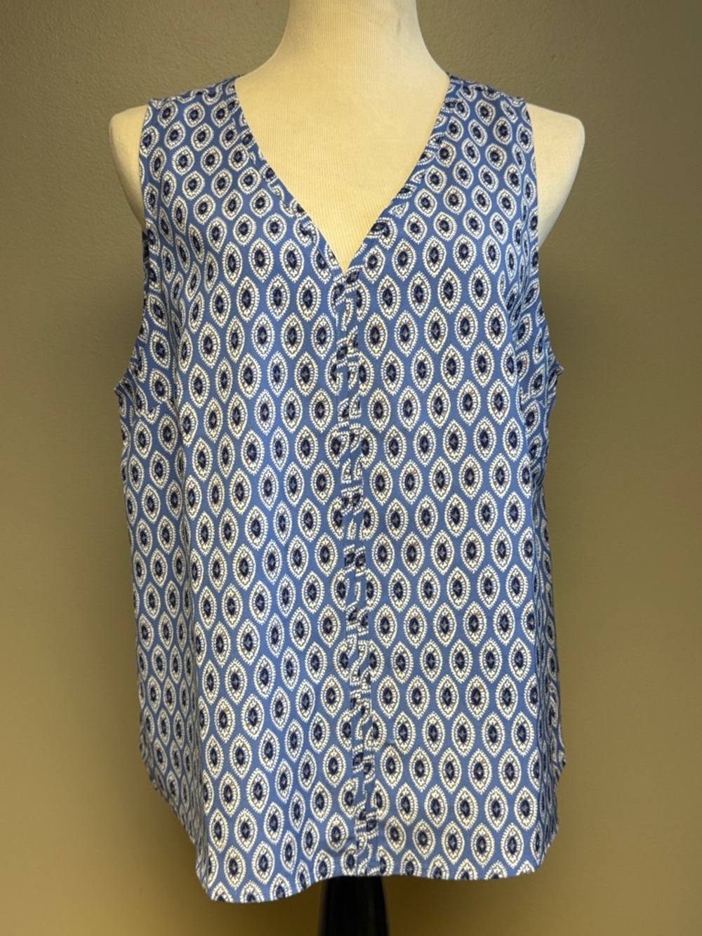 J.Crew Blue Geometric Sleeveless Blouse XL Lightweight Top